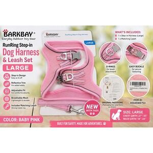Barkbay RunRing Step-in Dog Harness & Leash Set Baby Pink Large X004SWE7S3
